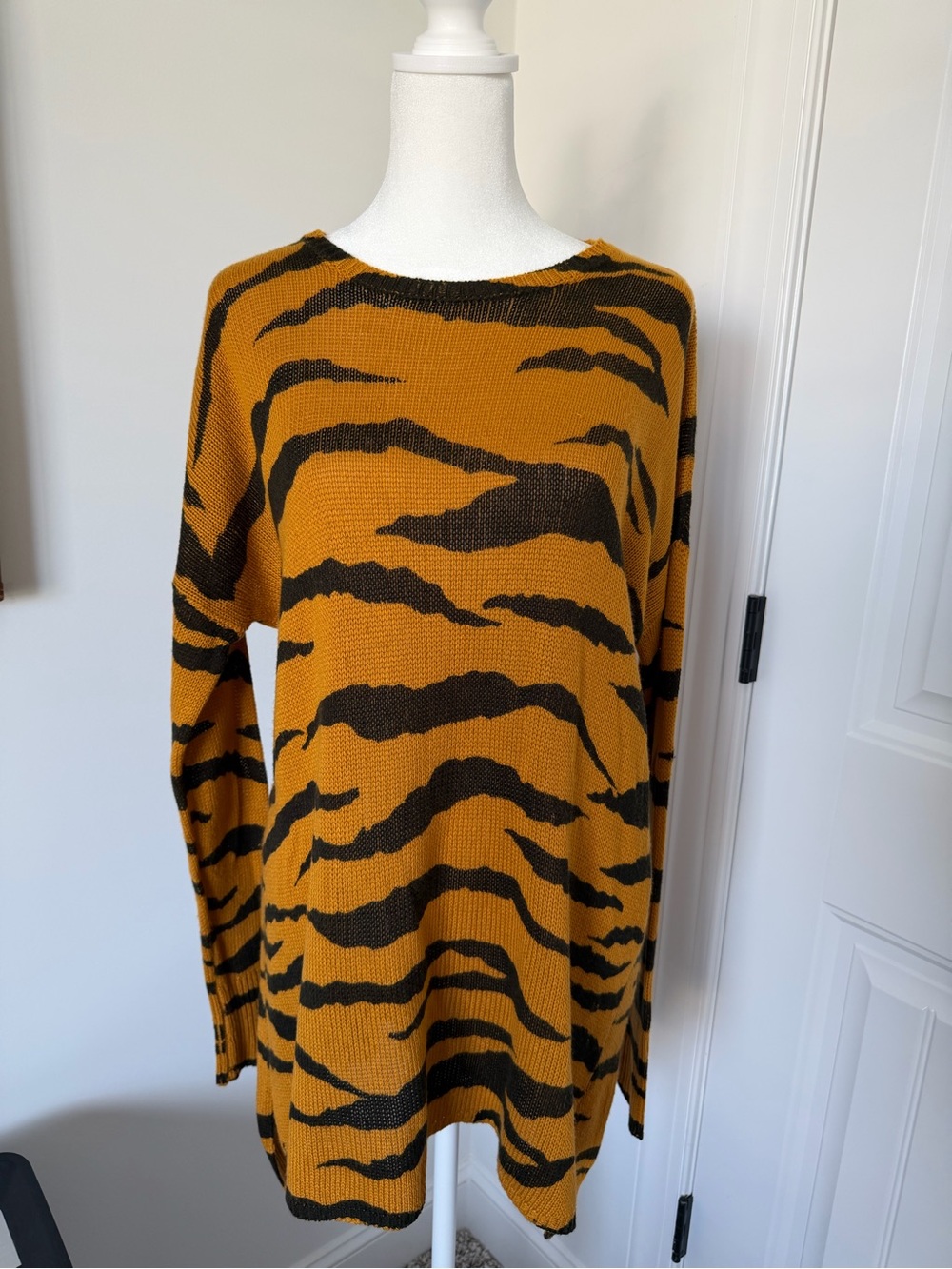 Show Me Your MuMu Mustard and Black Tiger-Stripe Crewneck Sweater
